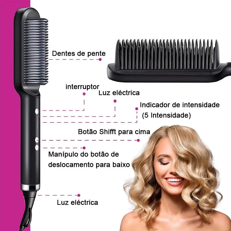 Multifuncional Hair Straighing Brush: Escova Alisadora [CABELOS LISOS NA HORA]